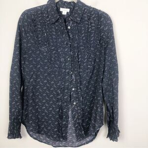 SUNDANCE | Nola Button Down Printed Shirt Navy Blue & White Women’s Size X-Small